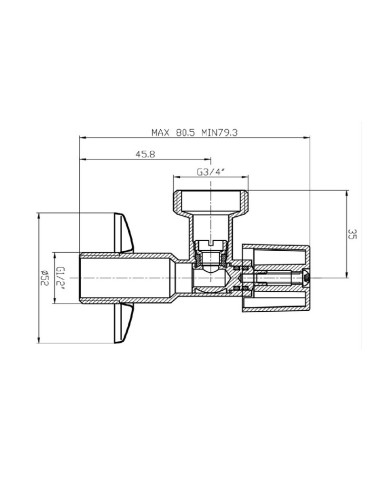 Válvula de escuadra 1/2" 3/4" anticalcárea (mando metálico) largo especial-Fontanería-Eurodrill S.L.