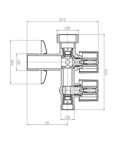 Válvula lavadora-lavabo vertical 1/2"x3/4"x3/8"-Fontanería-Eurodrill S.L.